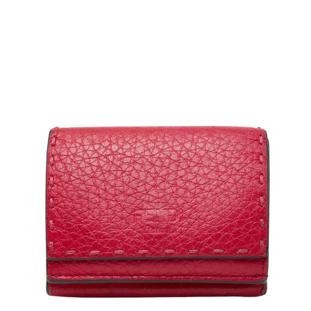 Fendi Selleria Tri fold Wallet Compact Pink Leather